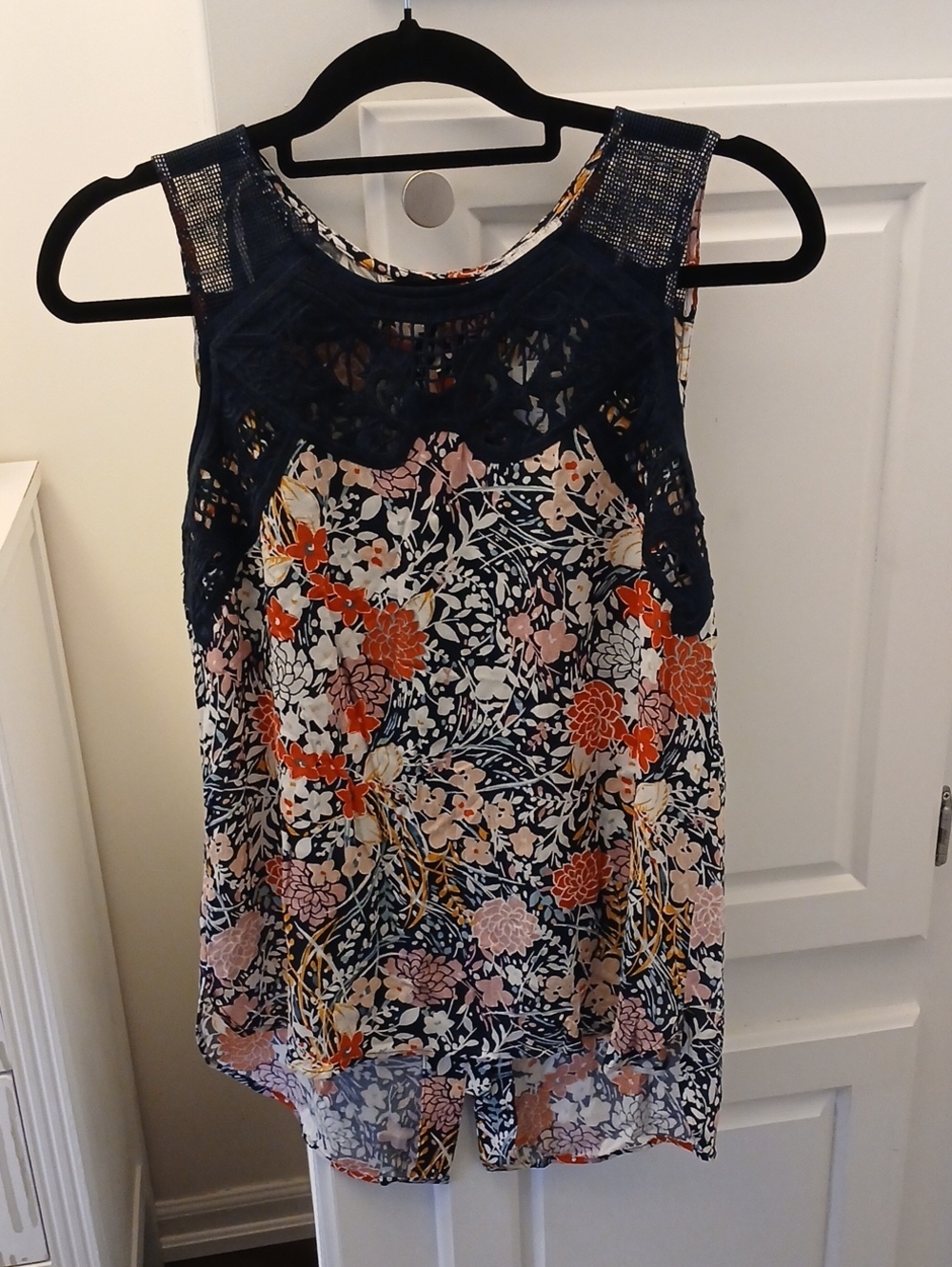 Floral Lace Yoke Sleeveless Camisole - Navy Multi (NWT)